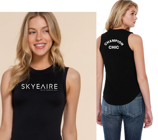 SKYEAIRE Fitted Crew Neck Seamless Muscle T/Tank Top – Black